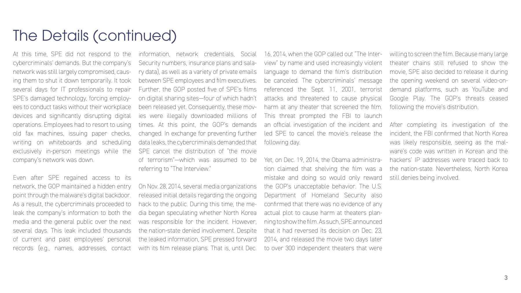Sony case study, page 3: the details, continued